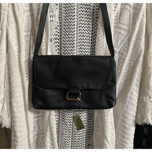 Women's Purse EAC Small Black Clutch 7"by10" Faux Leather Bag w/ Magnetic Clasp